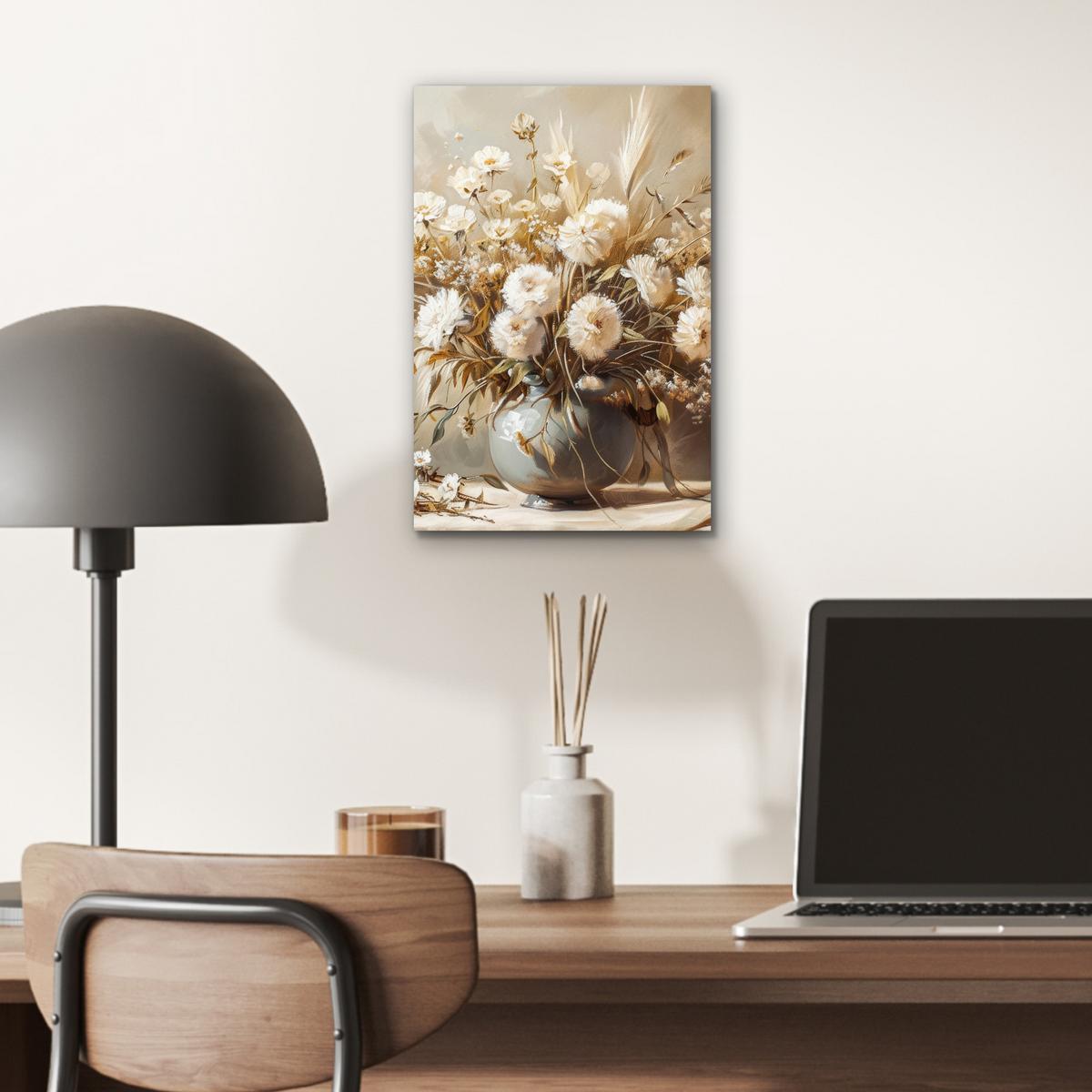 METALLBILD Blumen - Vase - Stilleben - Beige 20x30 cm - Creme, Metall (20/30cm) - MuchoWow