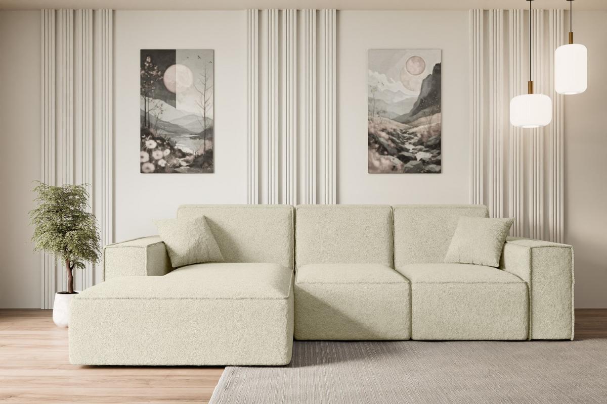 ECKSOFA Ottomane Links SERRA-L - 266x169x80 cm Beige Bouclé - Beige/Schwarz, Holzwerkstoff/Kunststoff (165/266cm) - ALTDECOR