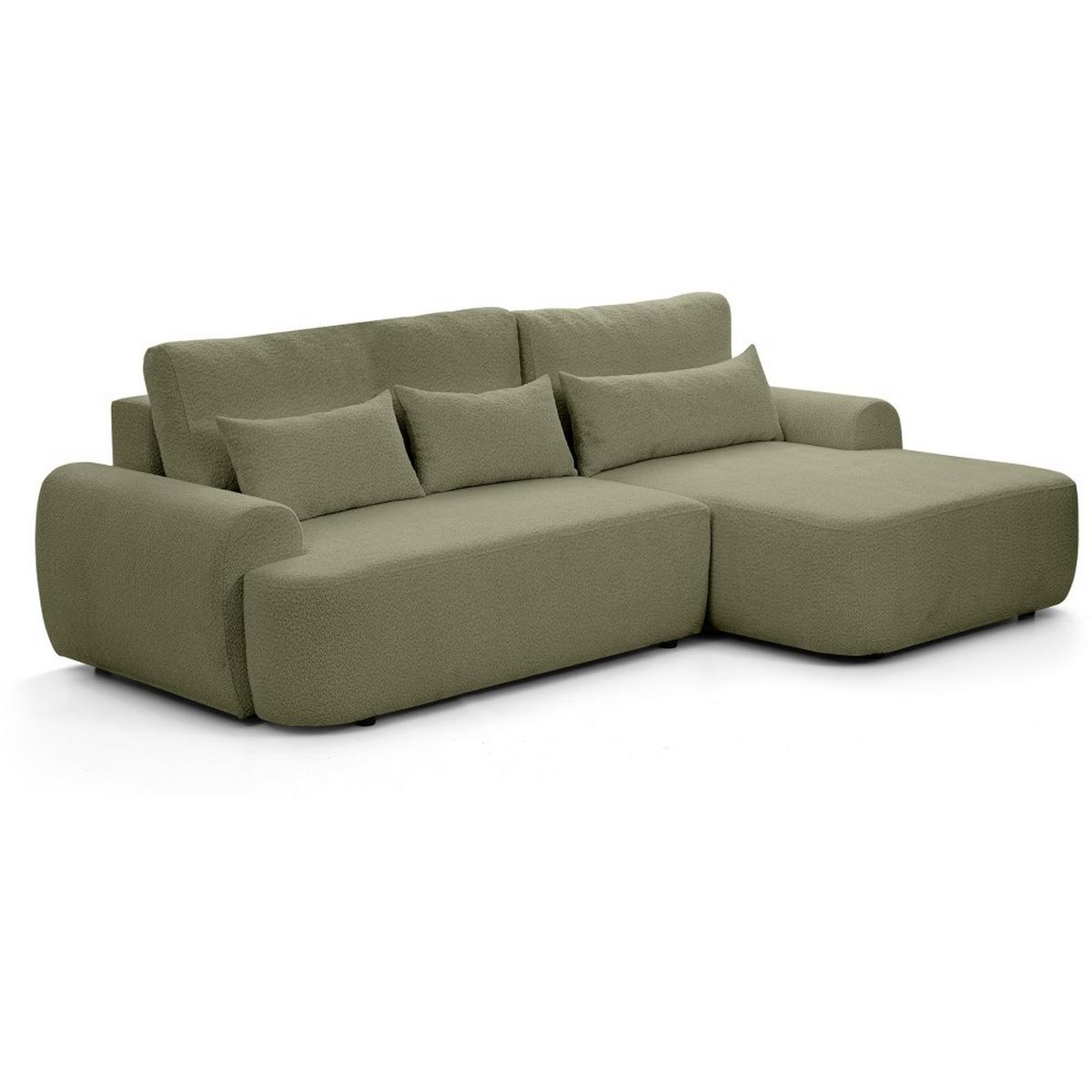 ECKSCHLAFSOFA Oliver im Bouclé-Gewebe, Hellgrün, rechts - Schwarz/Hellgrün, Textil (266/160cm) - Beautysofa