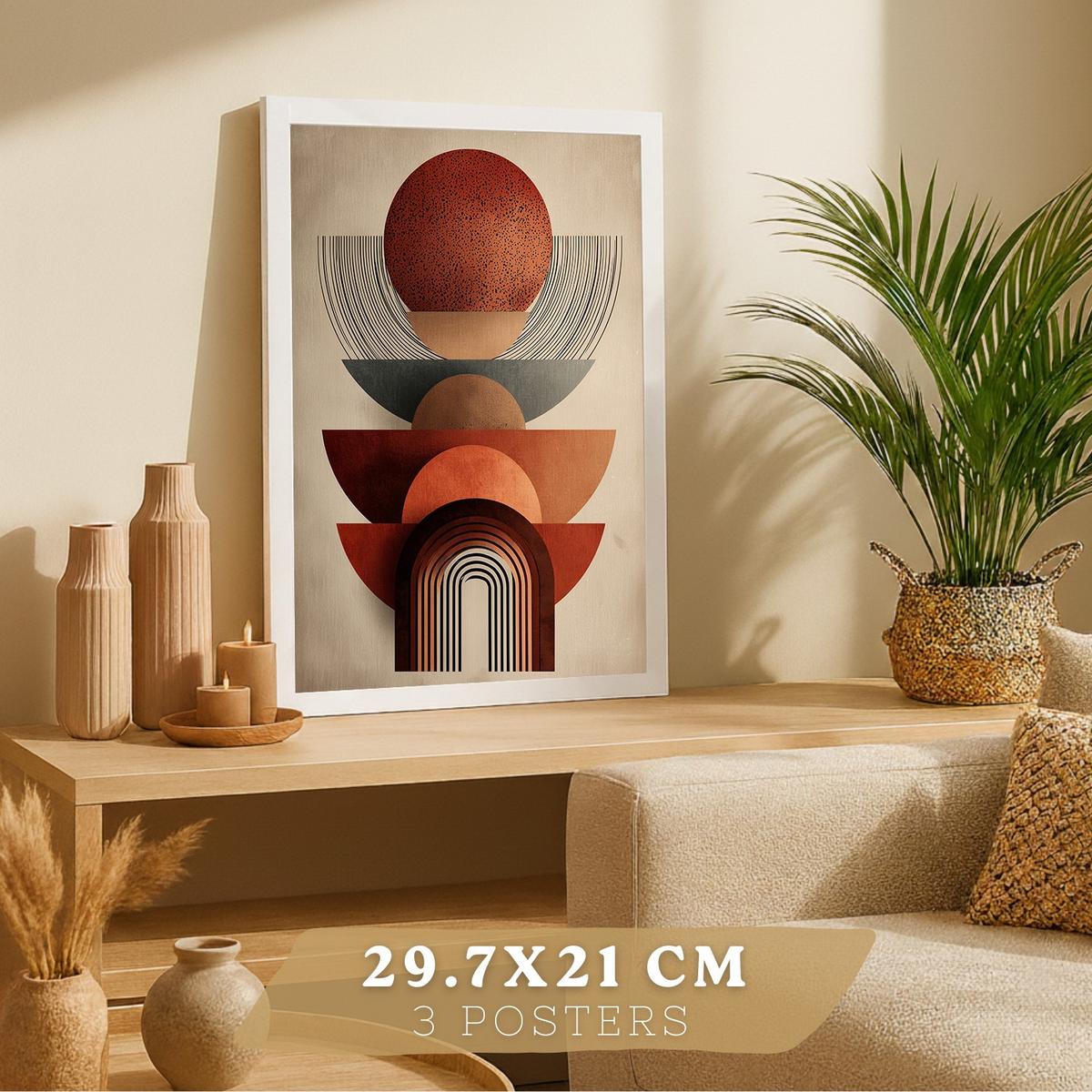 POSTER 3er Kunstdruck-Set Wandbilder Abstrakte Formen Rot Orange modern Wohnzimmer Deko, Schlafzimmer, Küche, Badezimmer Weißer Rahmen A3 - Weiß, Papier (29.7/1/42cm) - Nacnic