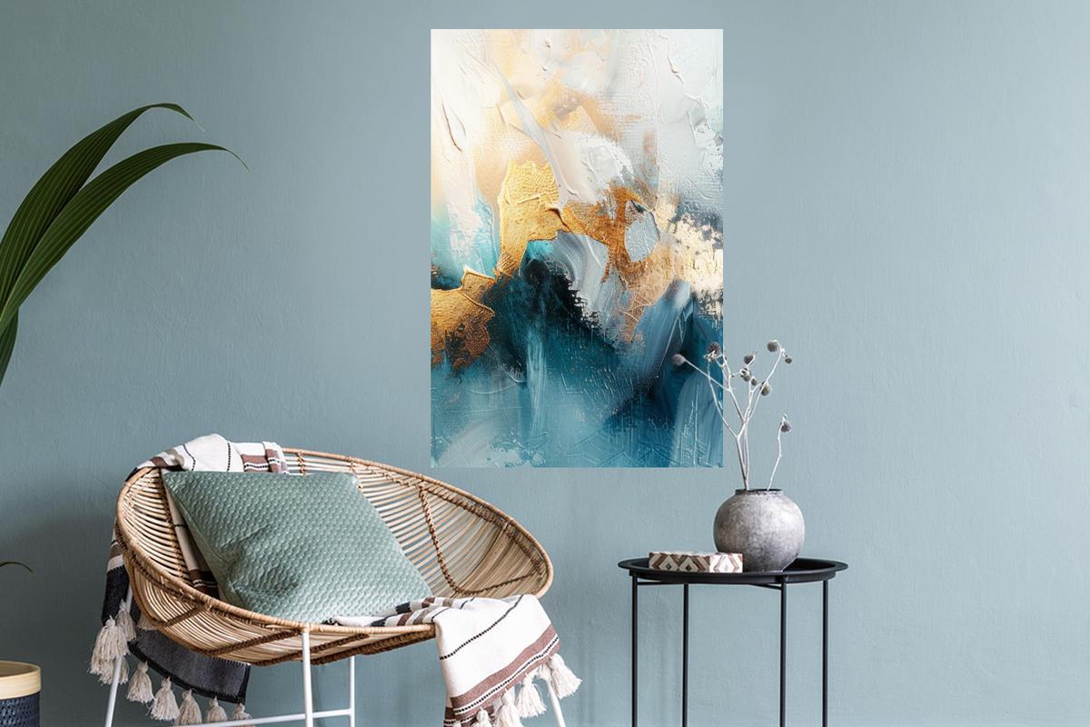 WANDTATTOO Abstrakt - Kunst - Gold - Blau Wandbild 40x60 cm - Petrol, Kunststoff (40/60/0.1cm) - MuchoWow