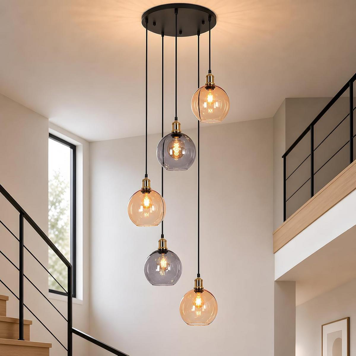 PENDELLEUCHTE Glyveth 54.5/20/156 cm - Multicolor/Schwarz, Glas/Metall (54.5/20/156cm) - ZMH