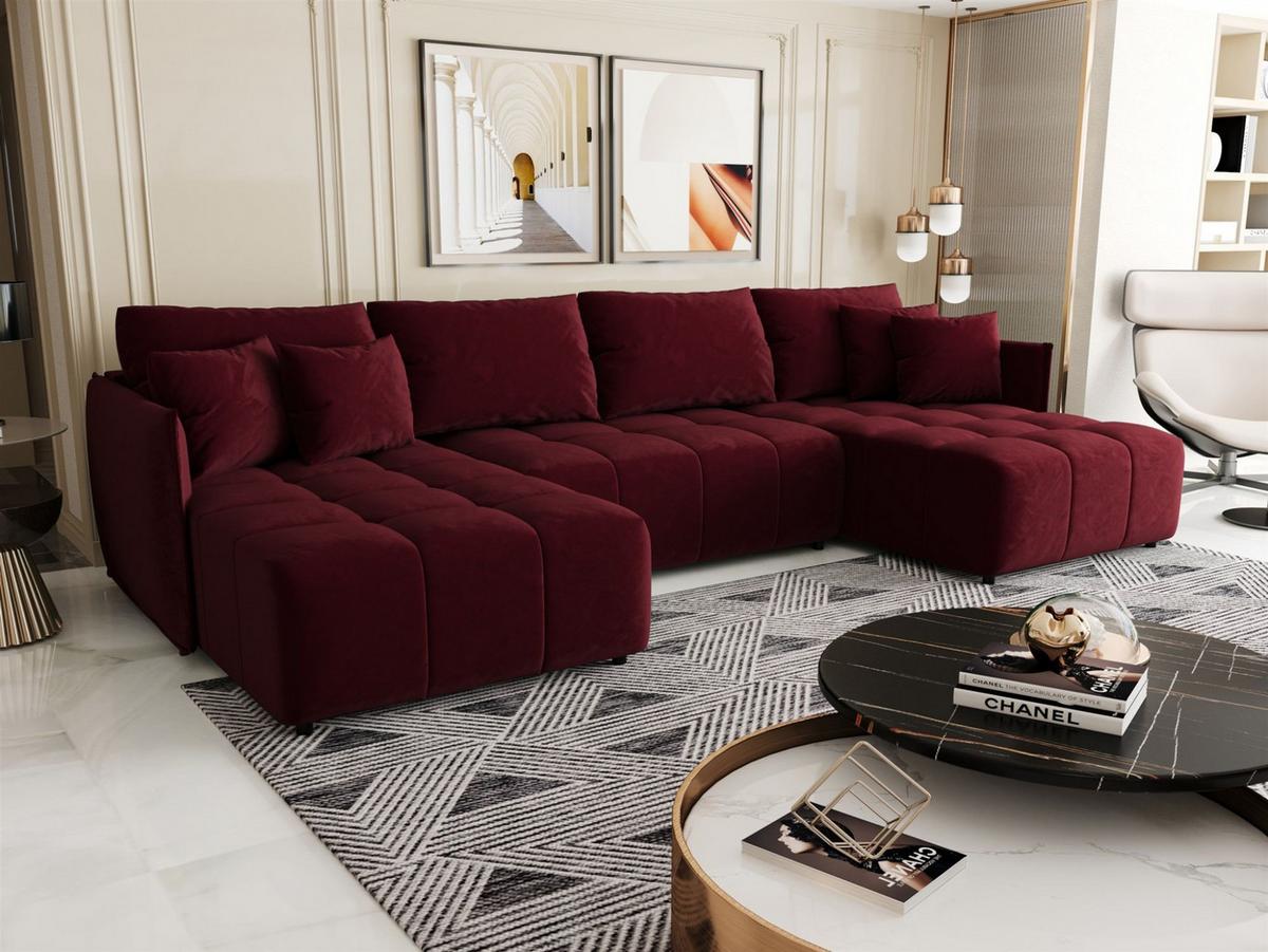 WOHNLANDSCHAFT Treviso - Bordeaux, Holzwerkstoff/Textil (342/88/185cm) - Fun Möbel