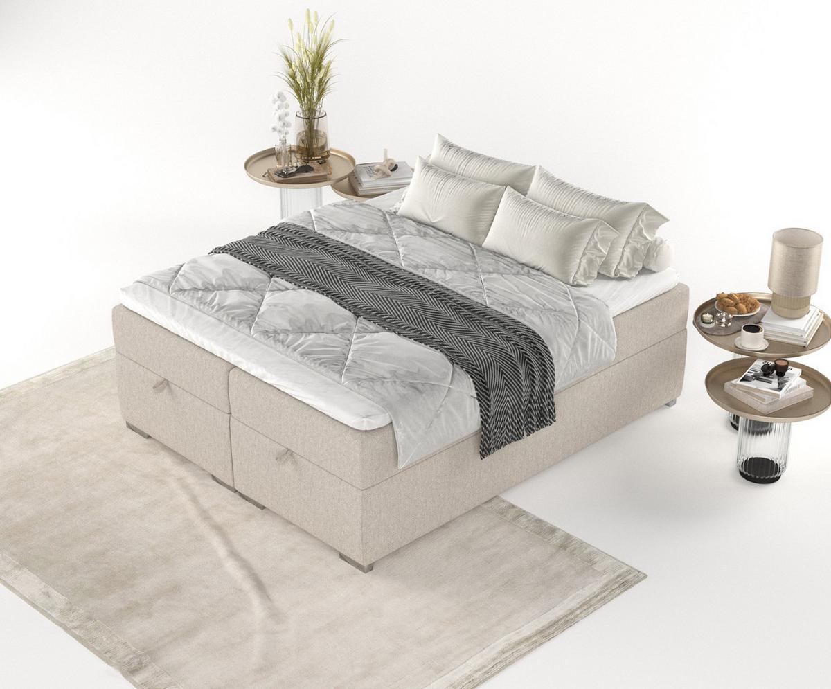 BOXBETT Reto 120/200 cm Hellbeige im Megan Stoff - Sandfarben/Chromfarben, Holz/Holzwerkstoff (120/200cm) - AltaBeds