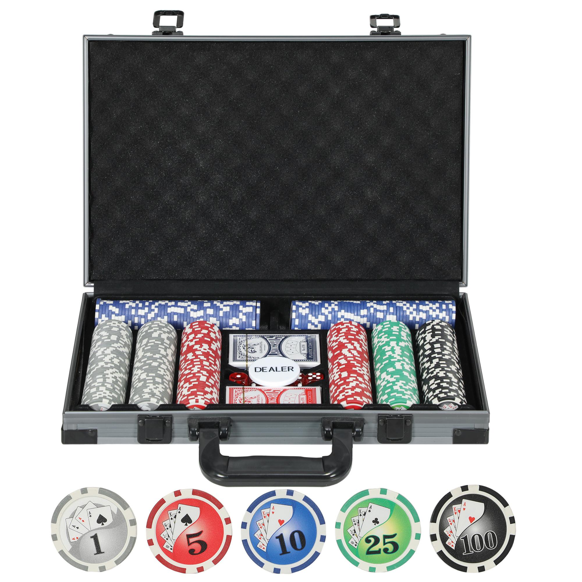 POKERKOFFER mit 400 Chips 11,5 Gramm 2 Kartendecks 5 Würfeln - Grau, Kunststoff (28/39.5cm) - SPORTNOW