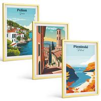 BILDER SET 3er Set - 40x60 cm Goldrahmen - Malerische Retro-Landschaften - Goldfarben, Kunststoff (40/60cm) - TULUP