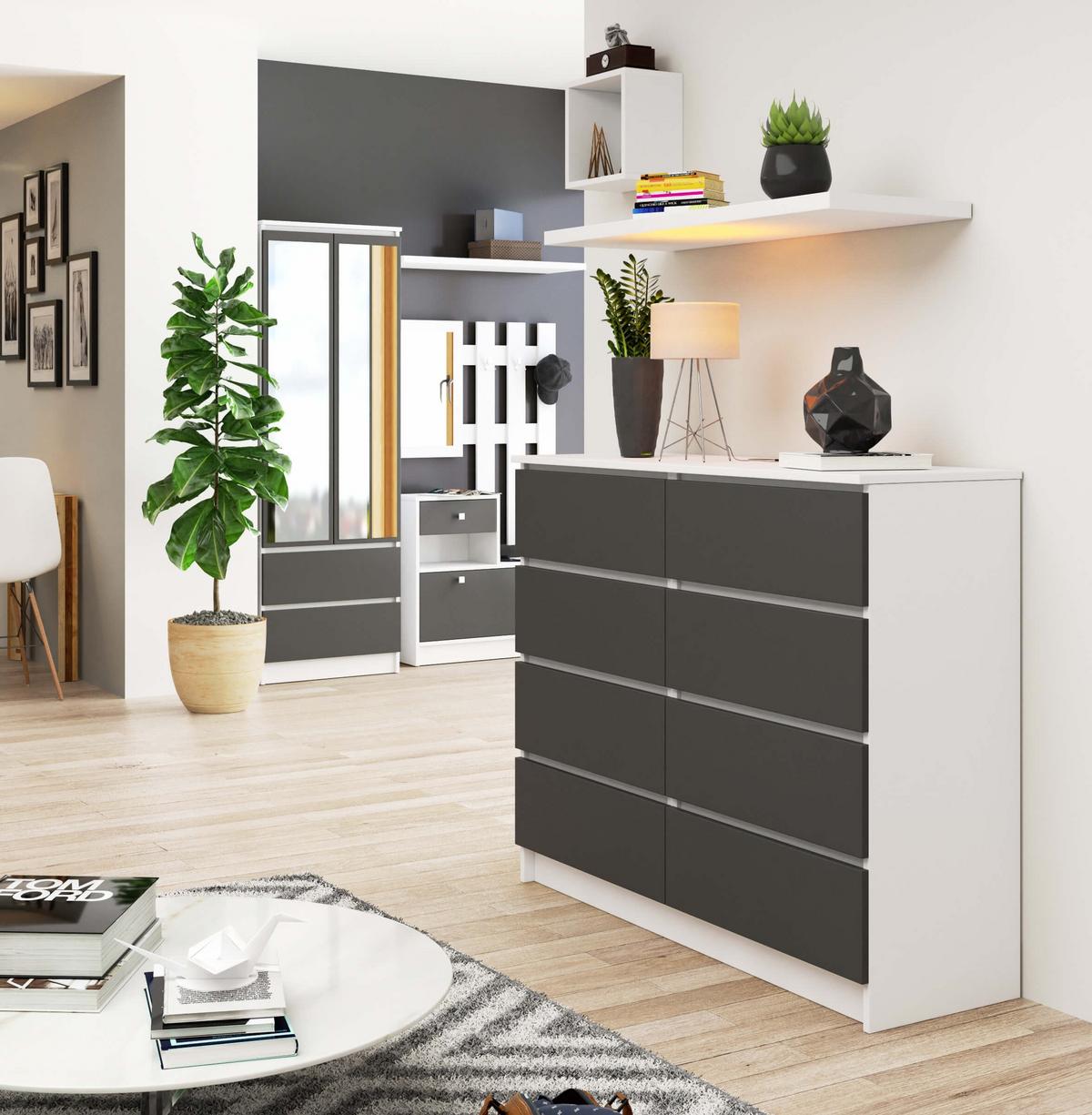 KOMMODE Weiß, Graphit Grau 99/120/40 - Weiß, Holzwerkstoff (120/99/40cm) - RAUMHIRSCH FURNITURE