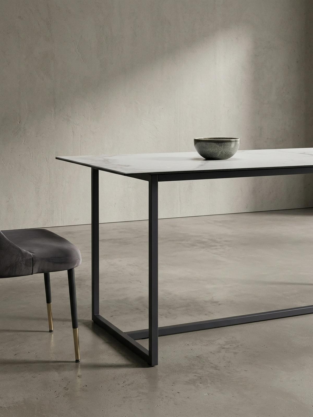 ESSTISCH Glas Keramik Marmoroptik Designer 180x90 ARCTIC, Weiß-Schwarz 180x90x76 cm - Schwarz/Weiß, Glas/Metall (90/180/76cm) - KADIMA DESIGN