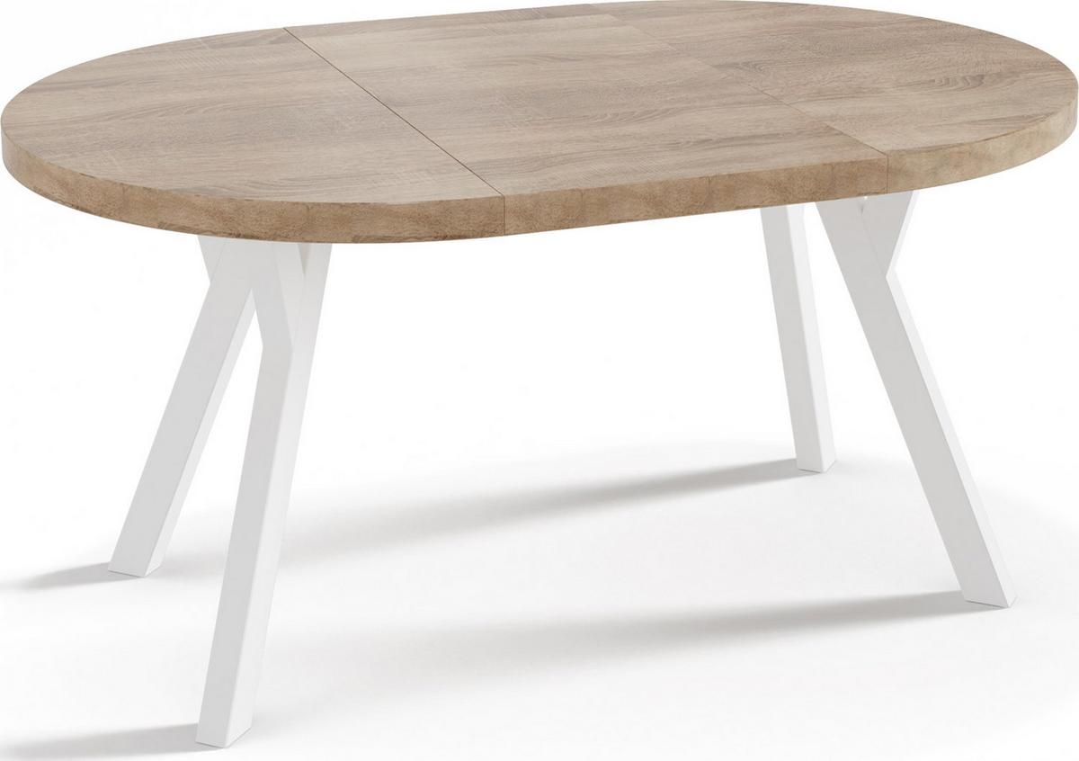ESSTISCH Twixy runder ausziehbarer, Sonoma Eiche 100-150/100/76 cm - Weiß/Sonoma Eiche, Holz/Holzwerkstoff (100/150/76cm) - WFL GROUP