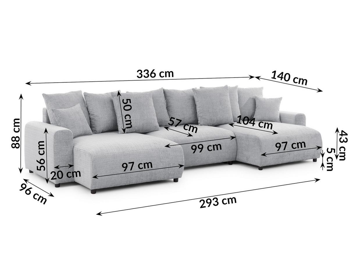 WOHNLANDSCHAFT Calma mit Schlaffunktion und Bettkasten im Bumpy-Design aus weichem Hellgrau Chenille-Stoff - Hellgrau/Schwarz, Holz/Kunststoff (336/88/140cm) - S-Style