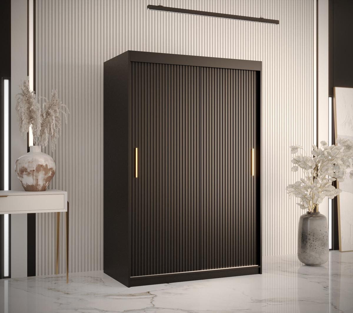 SCHWEBETÜRENSCHRANK 200/120/62 2-türig - Goldfarben/Schwarz, Holz/Kunststoff (120/200/62cm) - MÖBEL KRYSPOL