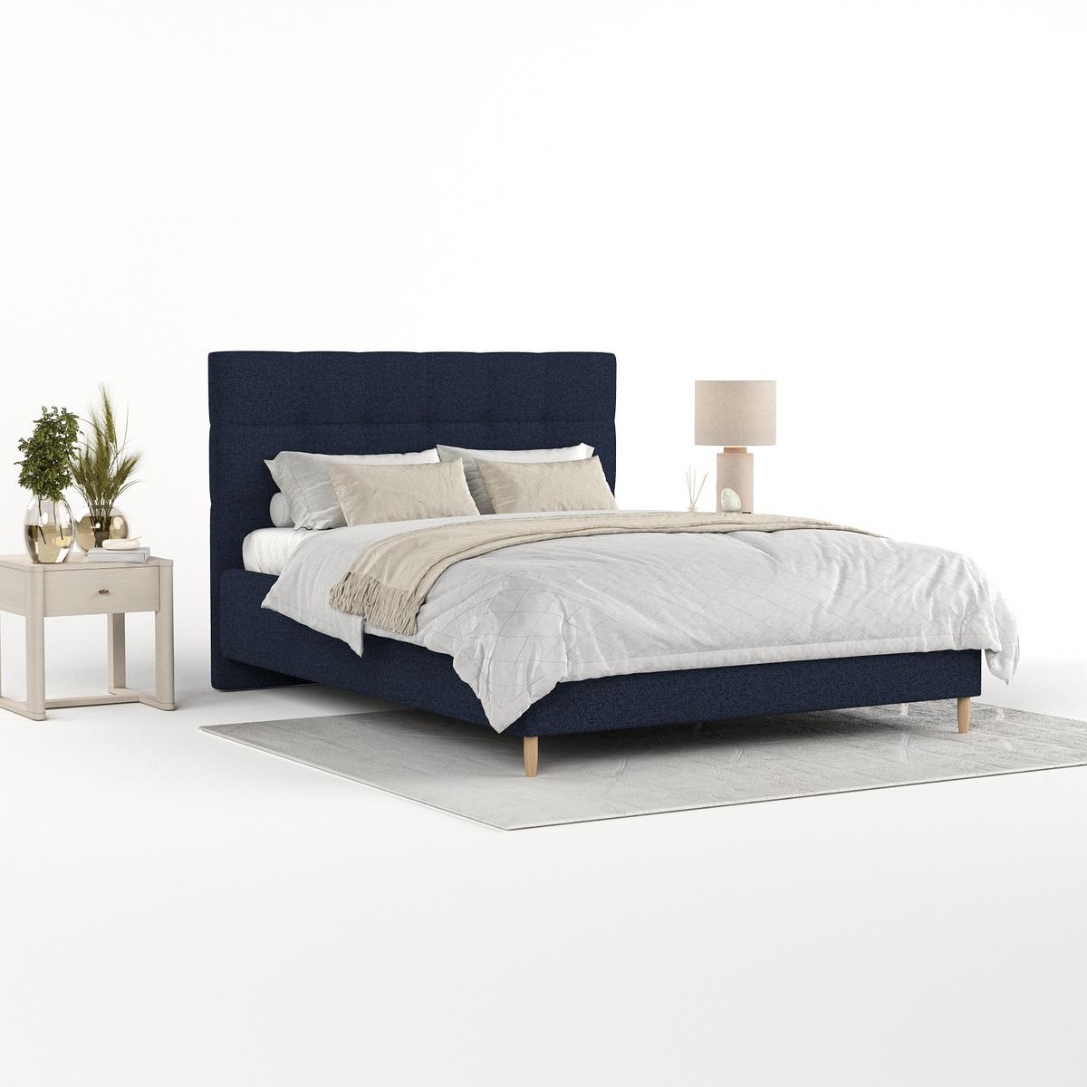 POLSTERBETT Cora 140/200 cm Marineblau im Riva Stoff - Naturfarben/Dunkelblau, Holz/Holzwerkstoff (140/200cm) - AltaBeds
