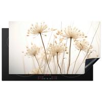 HERDABDECKPLATTE Blumen - Weiß - Sonnenlicht Induktionsschutz 89.6x51.6 cm - Ecru, Kunststoff (89.6/51.6/0.2cm) - MuchoWow
