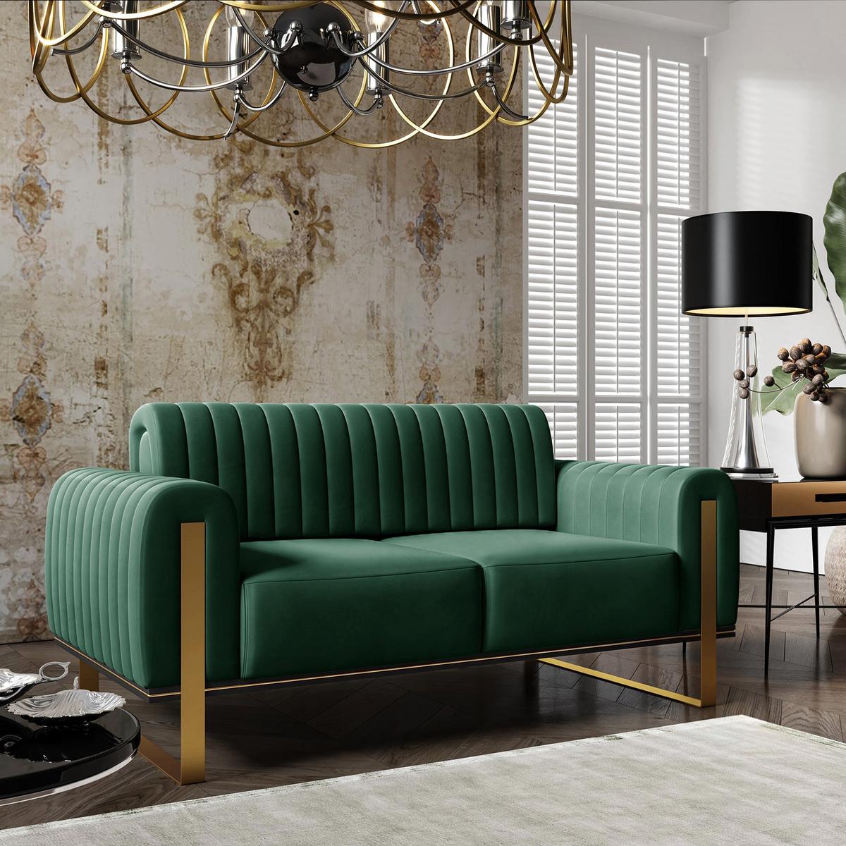SOFA Parissa 164 cm - Goldfarben/Grün, Textil/Metall (164/79/92cm) - Selsey