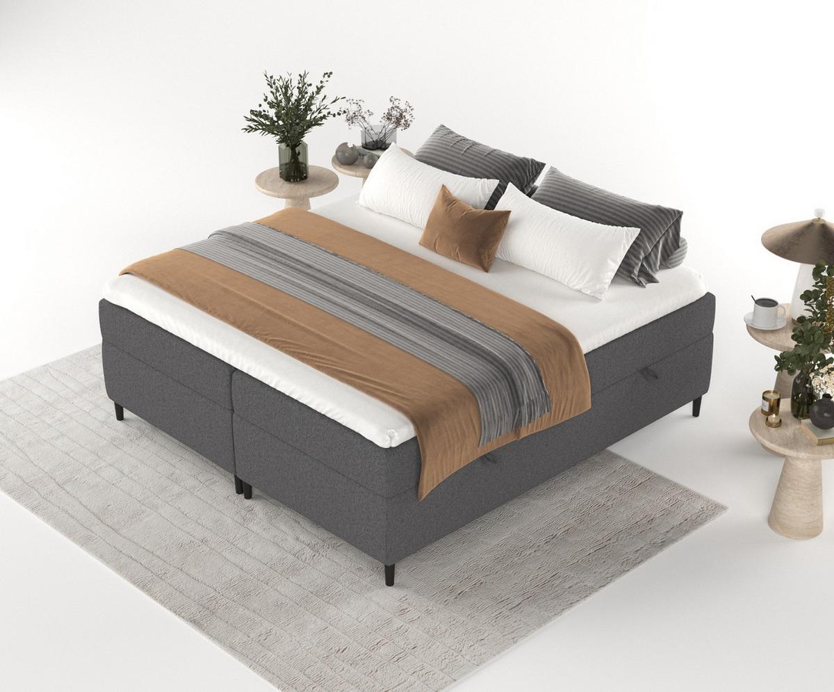 BOXBETT Theo 180/200 cm Anthrazit im Megan Stoff - Anthrazit/Schwarz, Holz/Holzwerkstoff (180/200cm) - AltaBeds