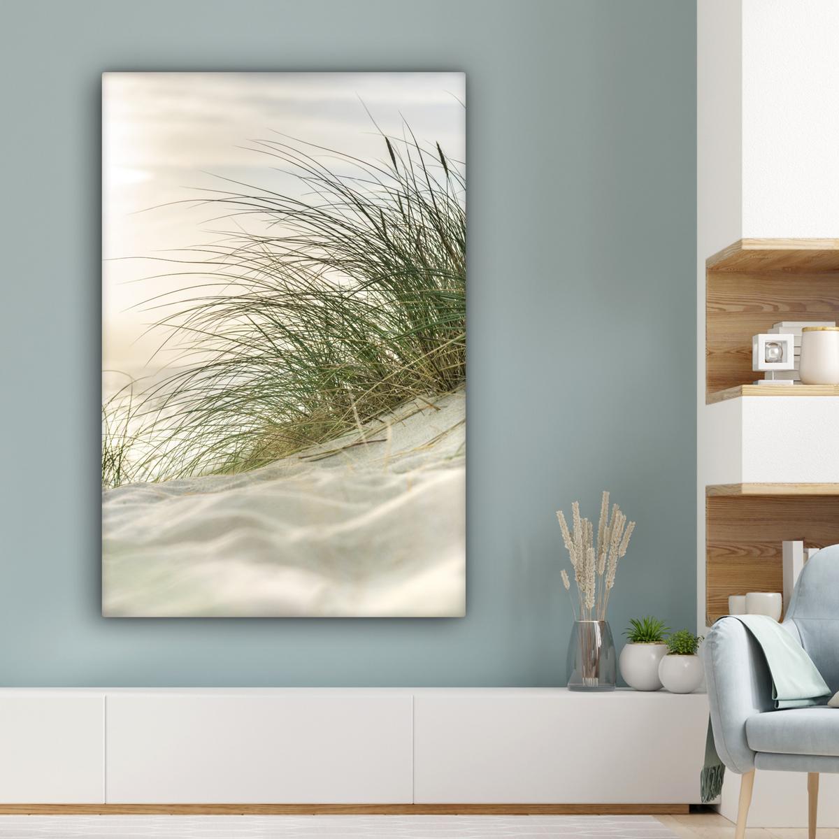 LEINWANDBILD Dünen mit Strandhafer in der Sonne des Nationalparks Schleswig-Holsteinisches Wattenmeer Deko XXL 80x120 cm - Creme, Textil (80/120cm) - MuchoWow
