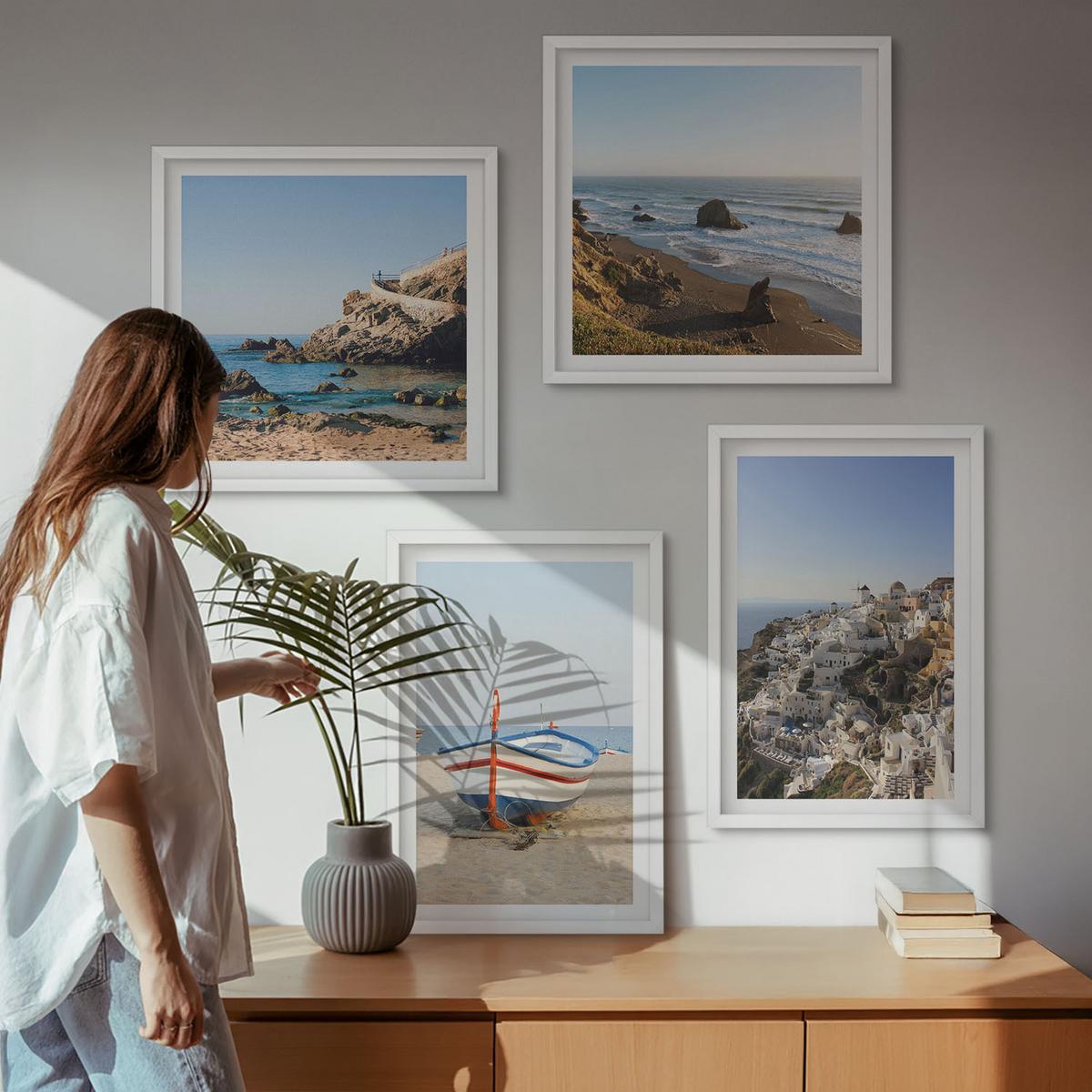 BILDER SET 4er Set - 50x50 cm & 40x60 cm Weißer Rahmen - Ansichten von Griechenland, Łódź, Häuser - Weiß, Kunststoff (50/50cm) - TULUP