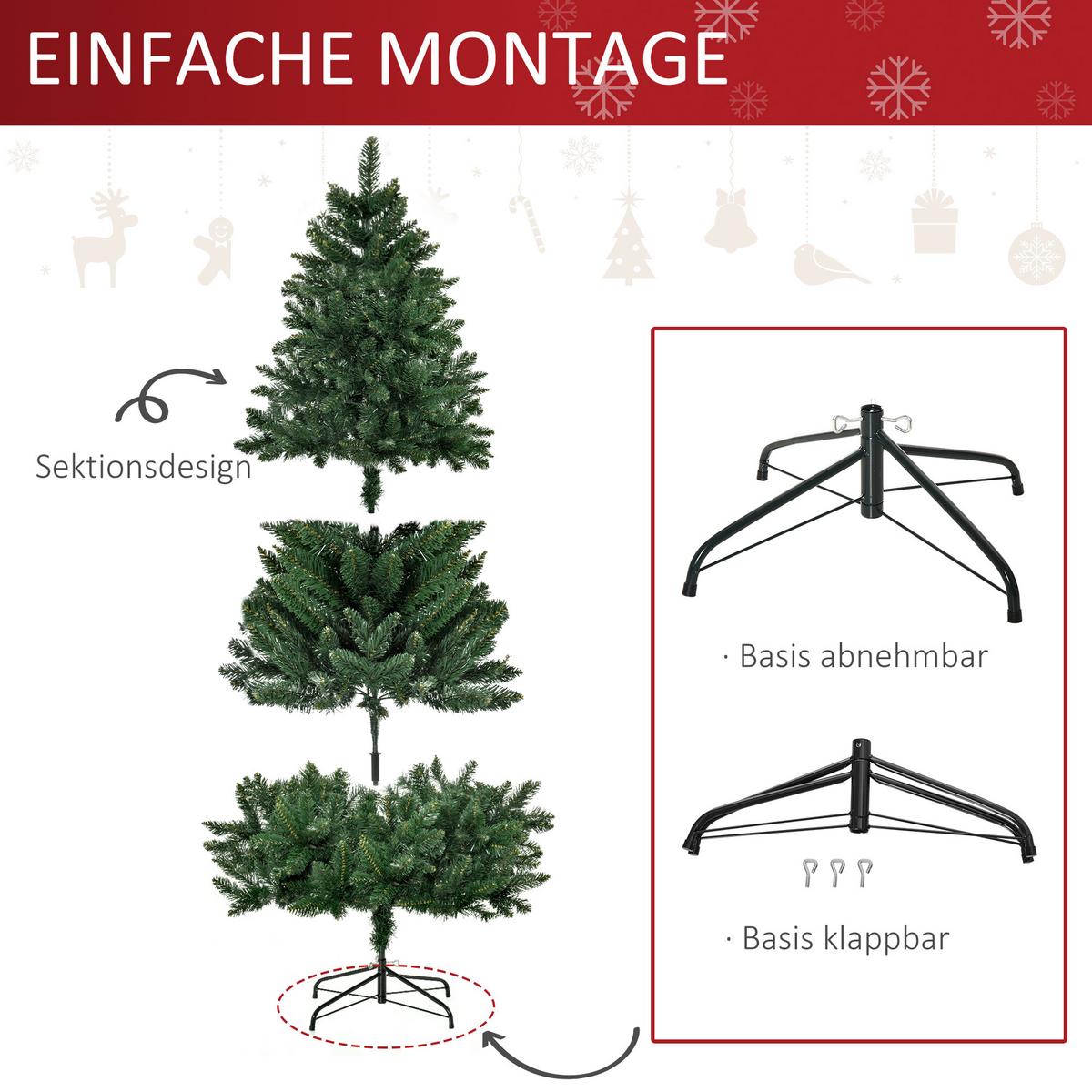 KÜNSTLICHER-WEIHNACHTSBAUM 180 cm Kieferbaum künstlich mit 724 Zweigen - Grün, Kunststoff (180cm) - HOMCOM