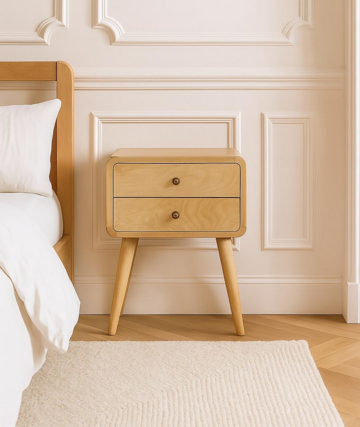 NACHTTISCH mit 2 Schubladen, Beige - Messingfarben/Braun, Holz/Metall (45/55/35cm) - Artisan Furniture