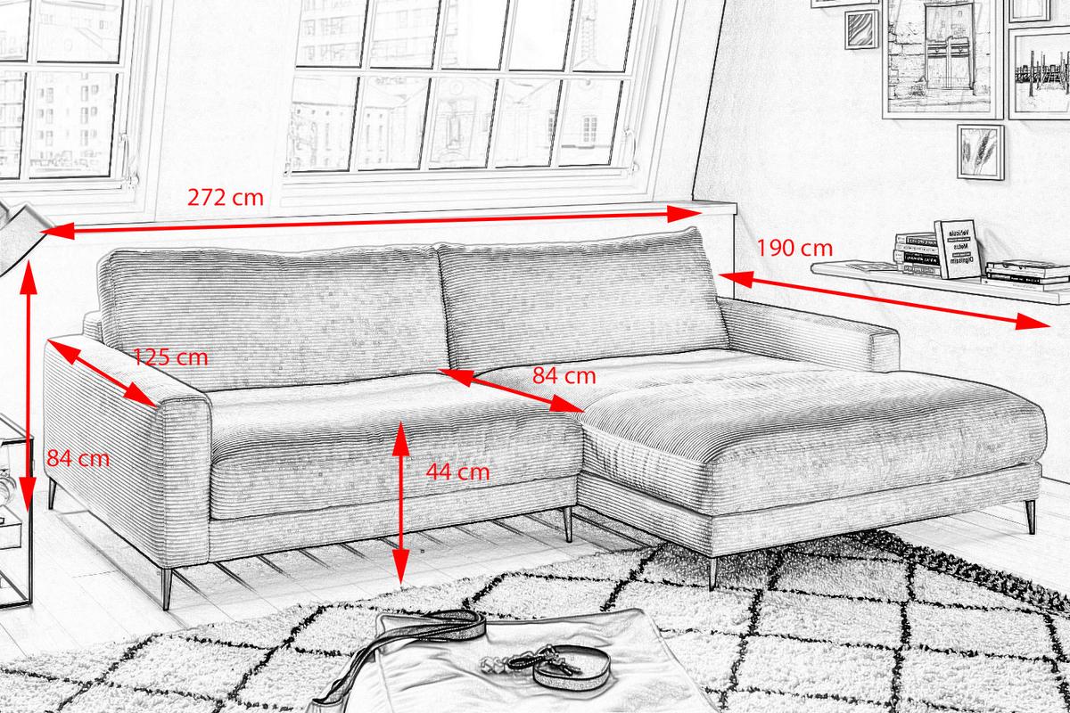 ECKSOFA CARA Grün Cord - Schwarz/Olivgrün, Textil/Metall (272/190cm) - KAWOLA