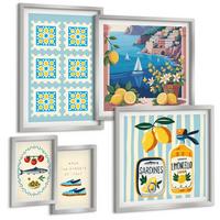 BILDER SET 5er Set - 50x50 cm & 20x30 cm & 40x60 cm Silberner Rahmen - Illustrationen der mediterranen Küche - Silberfarben, Kunststoff (40/60cm) - TULUP