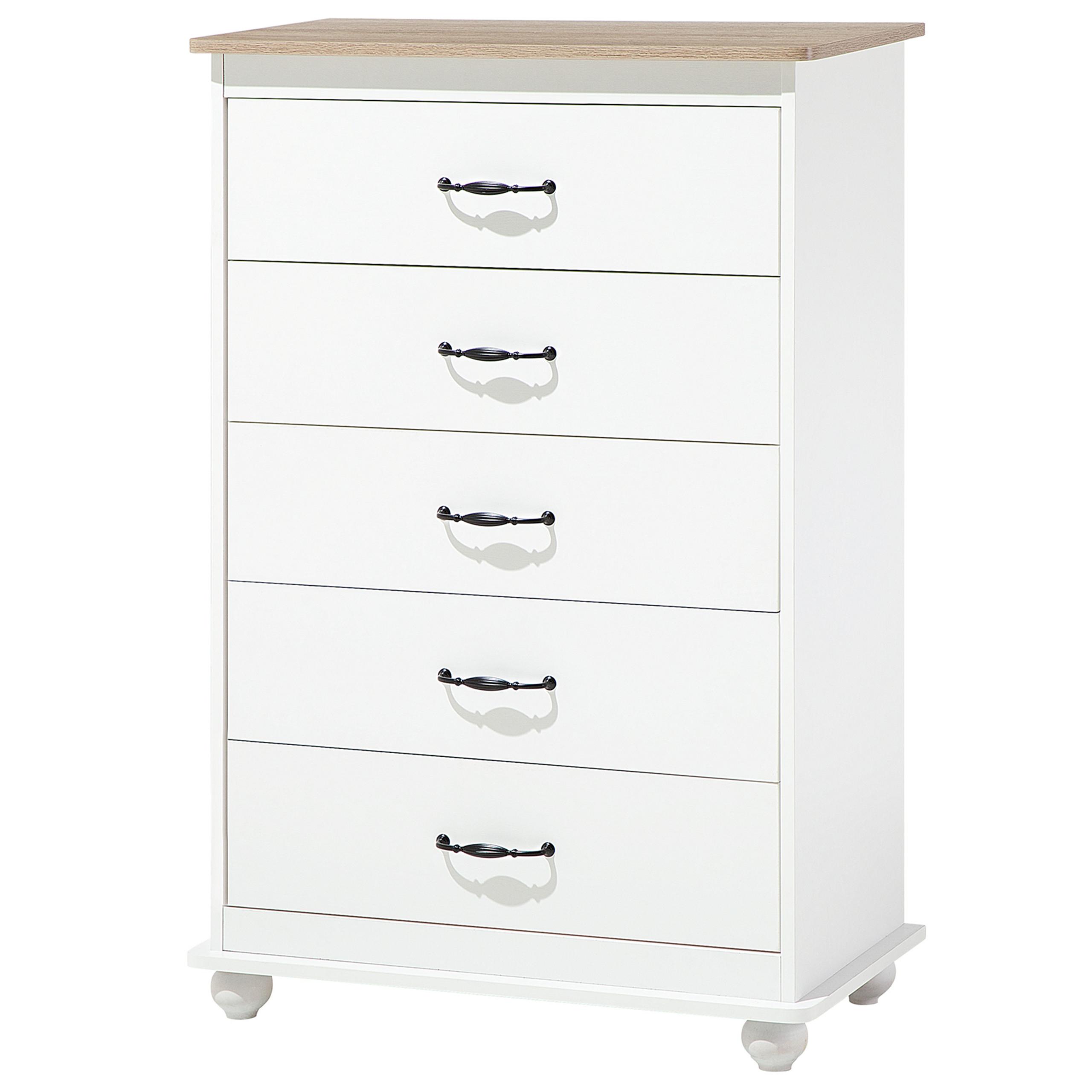 KOMMODE 5 Schubladen weiß Sharon - Schwarz/Weiß, Holzwerkstoff (76/117/39cm) - Beliani
