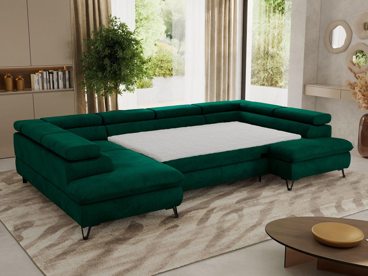 WOHNLANDSCHAFT PABLO U Velvet Dunkelgrün mit Topper Visco - Dunkelgrün/Schwarz, Textil/Metall (346/76/208cm) - MKS