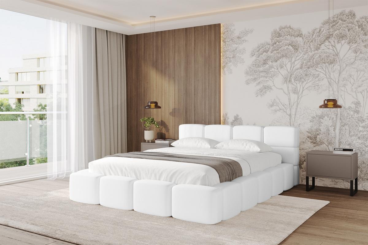 POLSTERBETT mit Bettkasten und Lattenrost, Bett mit Kopfteil, Boxbett ohne Matratze, Doppelbett mit Stauraum - NATA-v1 200x200 Weiß - Weiß, Holzwerkstoff/Textil (200/200cm) - ALTDECOR
