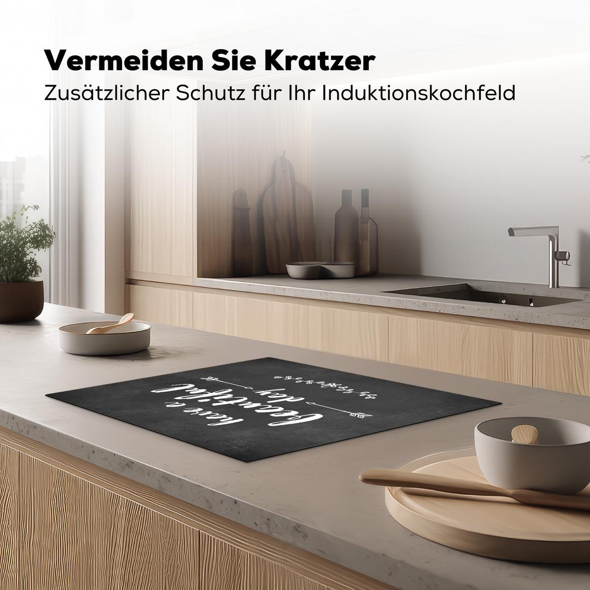 HERDABDECKPLATTE Zitat - Einen schönen Tag - Grau - Weiß Herdabdeckung Induktionsfeld 65x52 cm - Anthrazit, Kunststoff (65/52/0.2cm) - MuchoWow