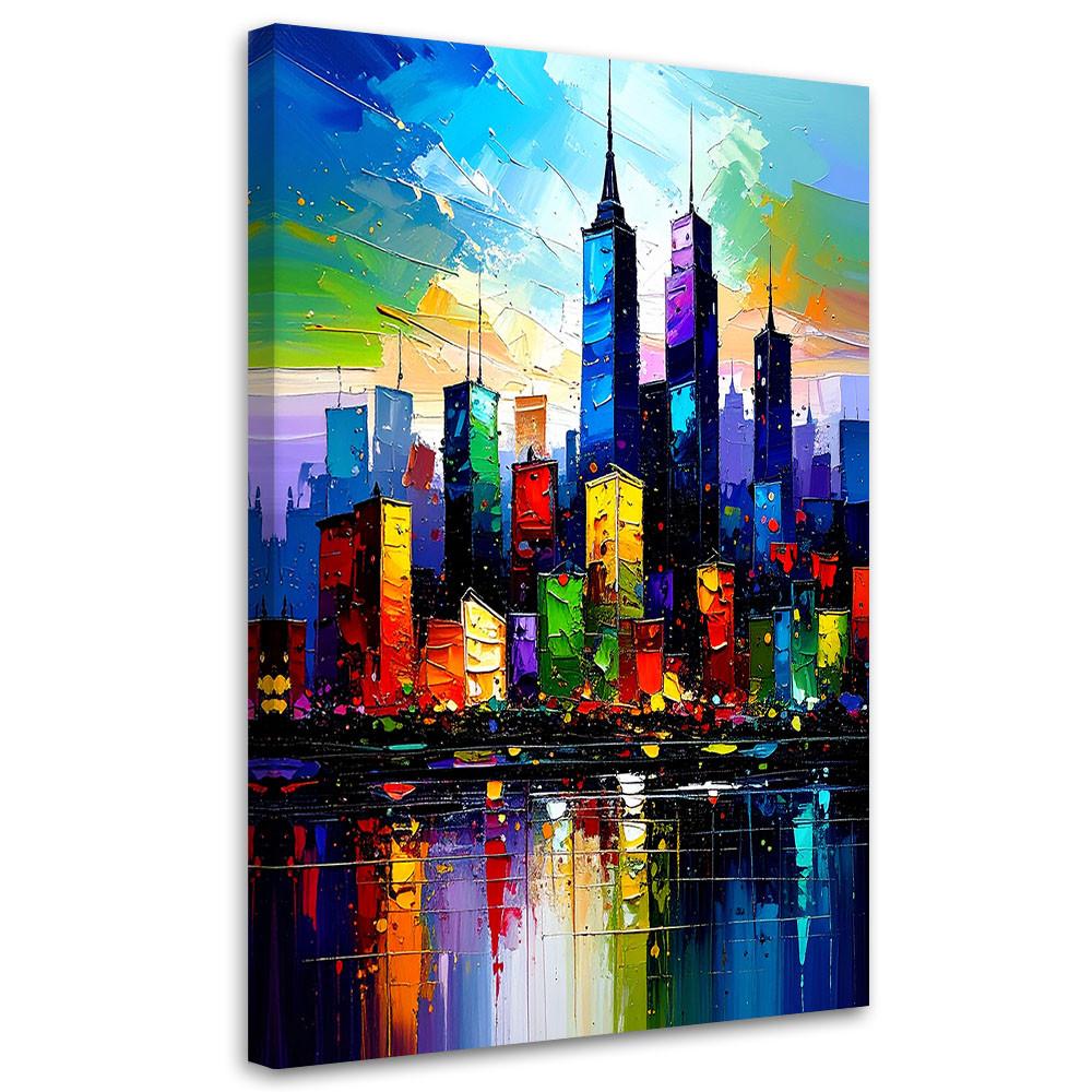 LEINWANDBILD Bunte Stadt Abstrakt 60x90cm - Multicolor, Textil (60/90cm) - Feeby
