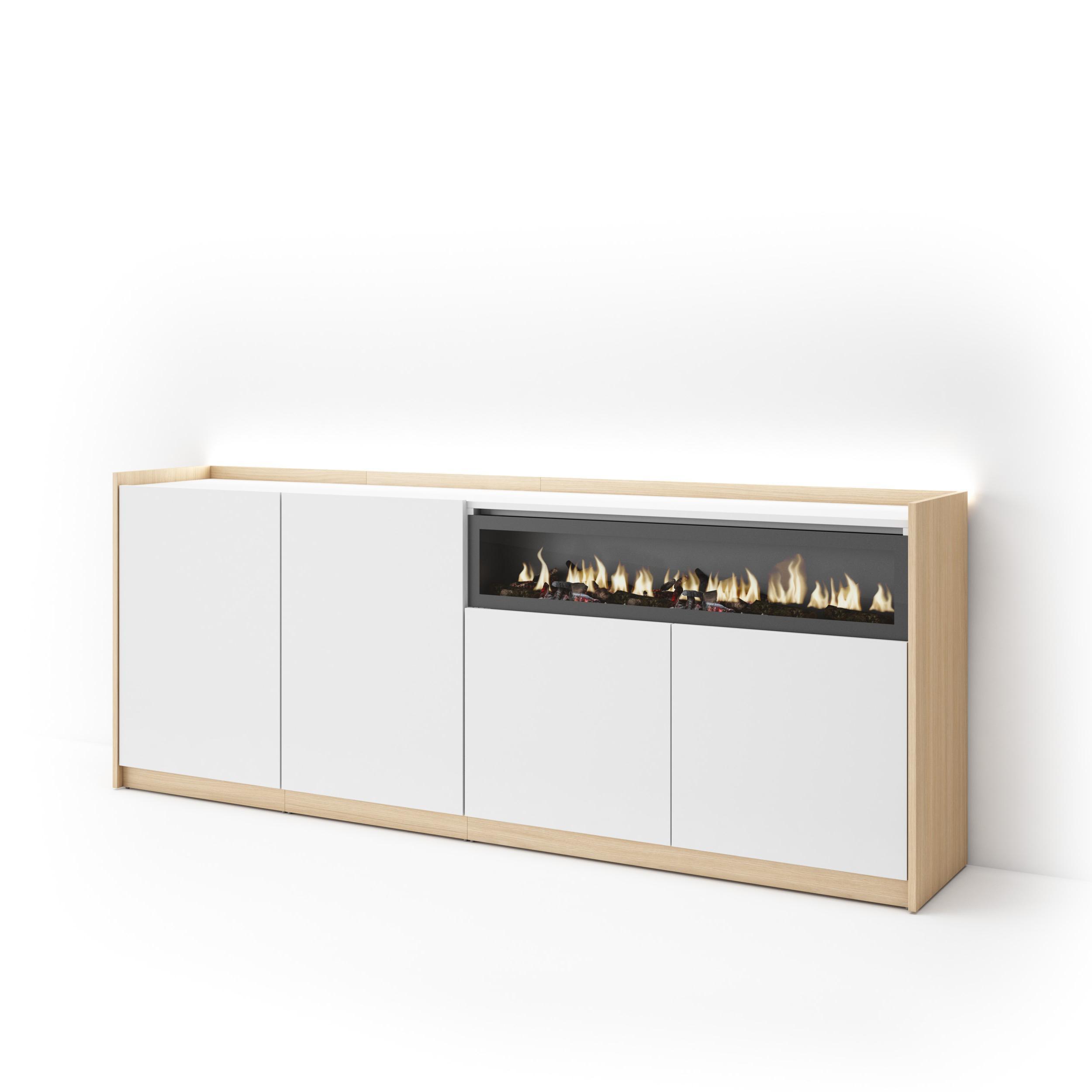 SIDEBOARD, Weiß und Eiche, 207/37/80cm, Kamin mit Feuereffekt - Weiß, Holzwerkstoff (207/80/37cm) - Skraut Home