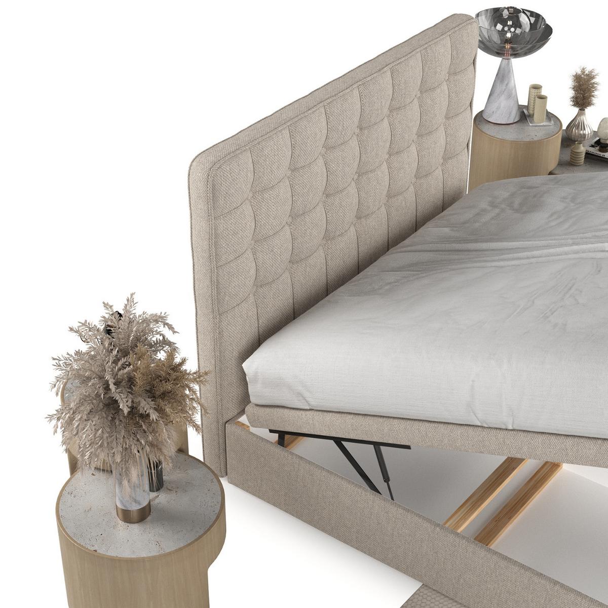 POLSTERBETT Celestia mit Stauraum 200/200 cm Hellbeige im Megan Stoff - Sandfarben/Schwarz, Holz/Holzwerkstoff (200/200cm) - AltaBeds