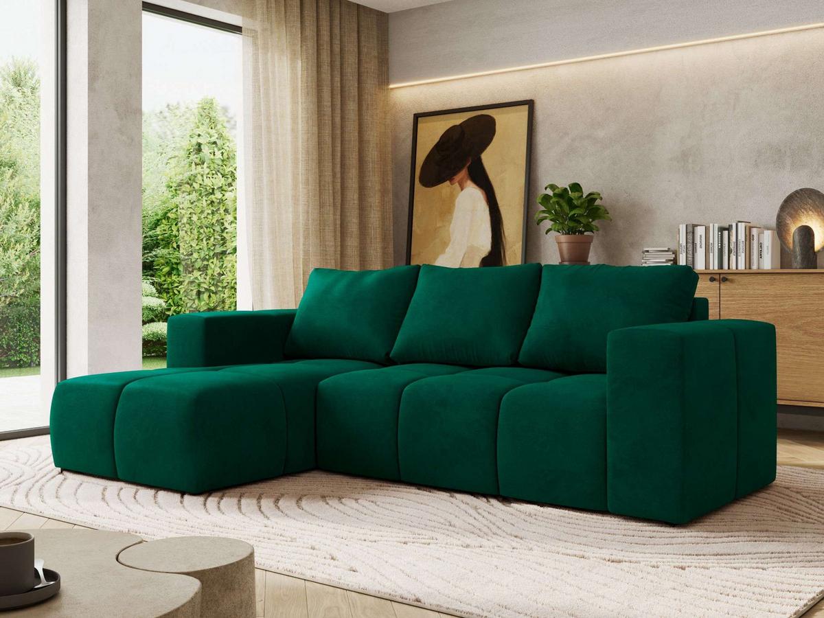 ECKSOFA MONIVA Dunkelgrün Velvet - Links - Dunkelgrün/Schwarz, Kunststoff/Textil (164/266cm) - MKS