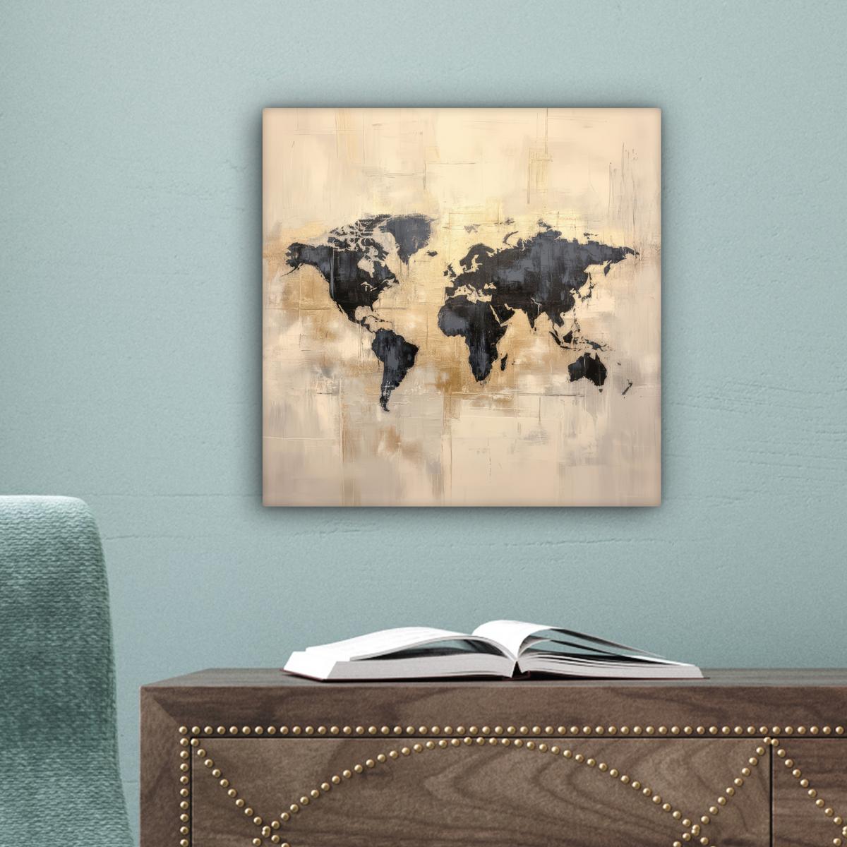 LEINWANDBILD Weltkarte - Gold - Schwarz - Abstrakt Deko Wohnzimmer 20x20 cm - Kupferfarben, Textil (20/20cm) - MuchoWow