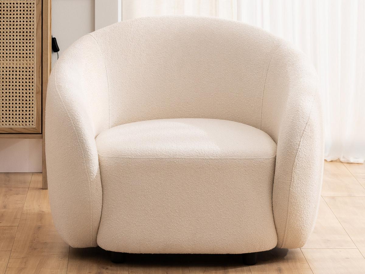 SESSEL Roundi Cremeweiß Bouclé - Creme/Schwarz, Holz/Kunststoff (90/76/80cm) - S-Style Möbel