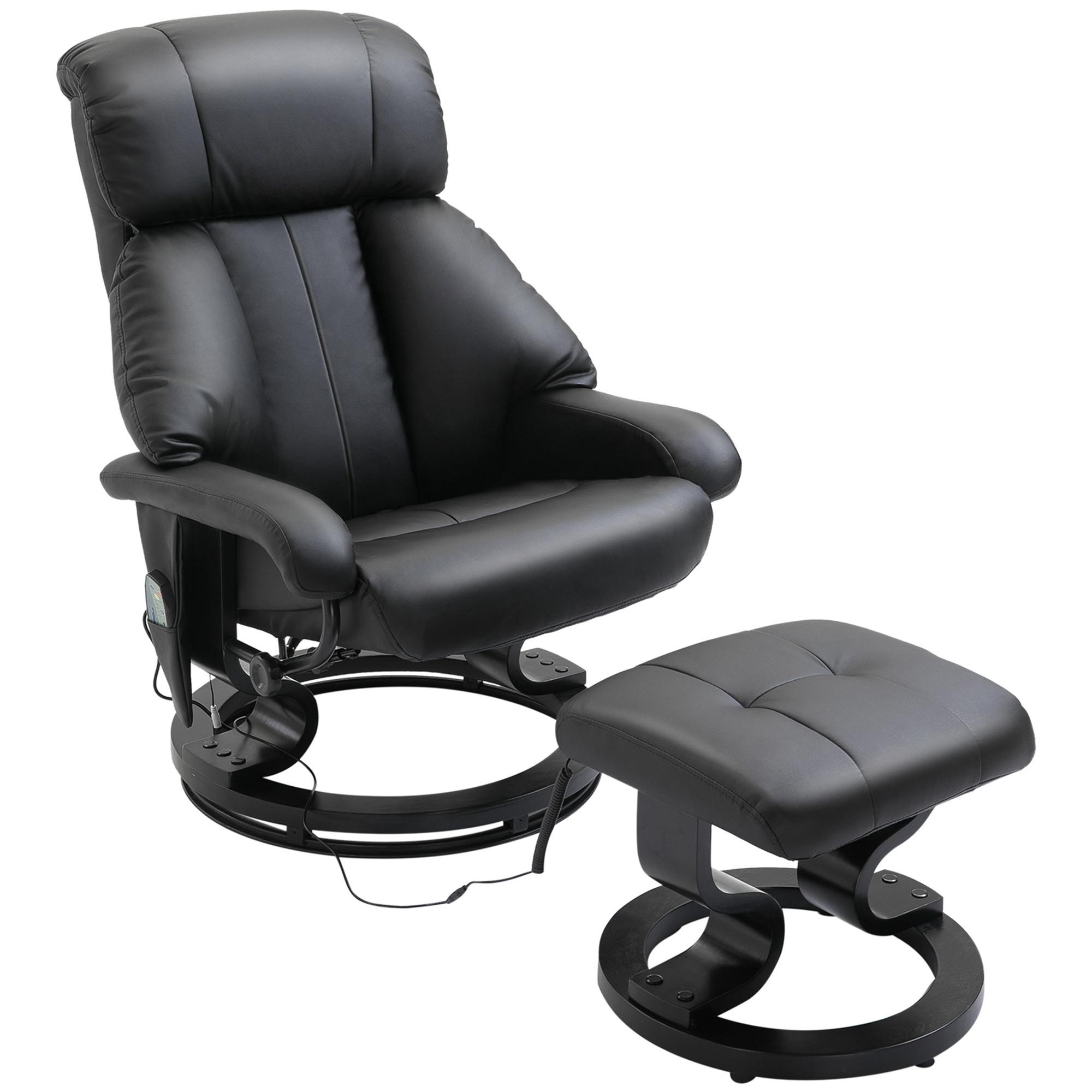 MASSAGESESSEL mit Fußhocker, Relaxsessel, Elektrischer Fernsehsessel, Kunstleder - Schwarz, Leder (80/102/76cm) - HOMCOM