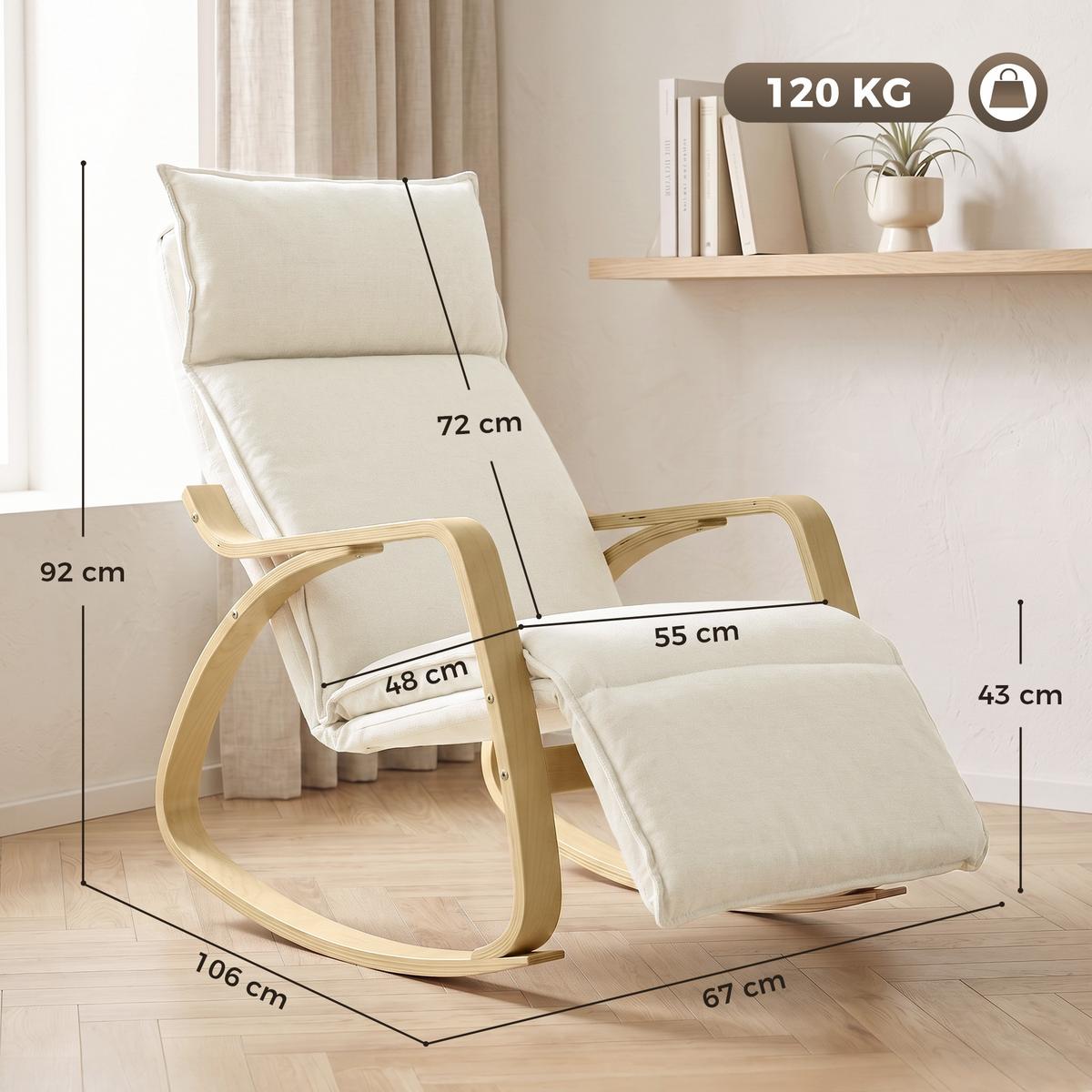 SCHAUKELSTUHL Polyester Cremeweiß - Creme/Schwarz, Birkenholz/Holzwerkstoff (67/92/106cm) - HOMCOM