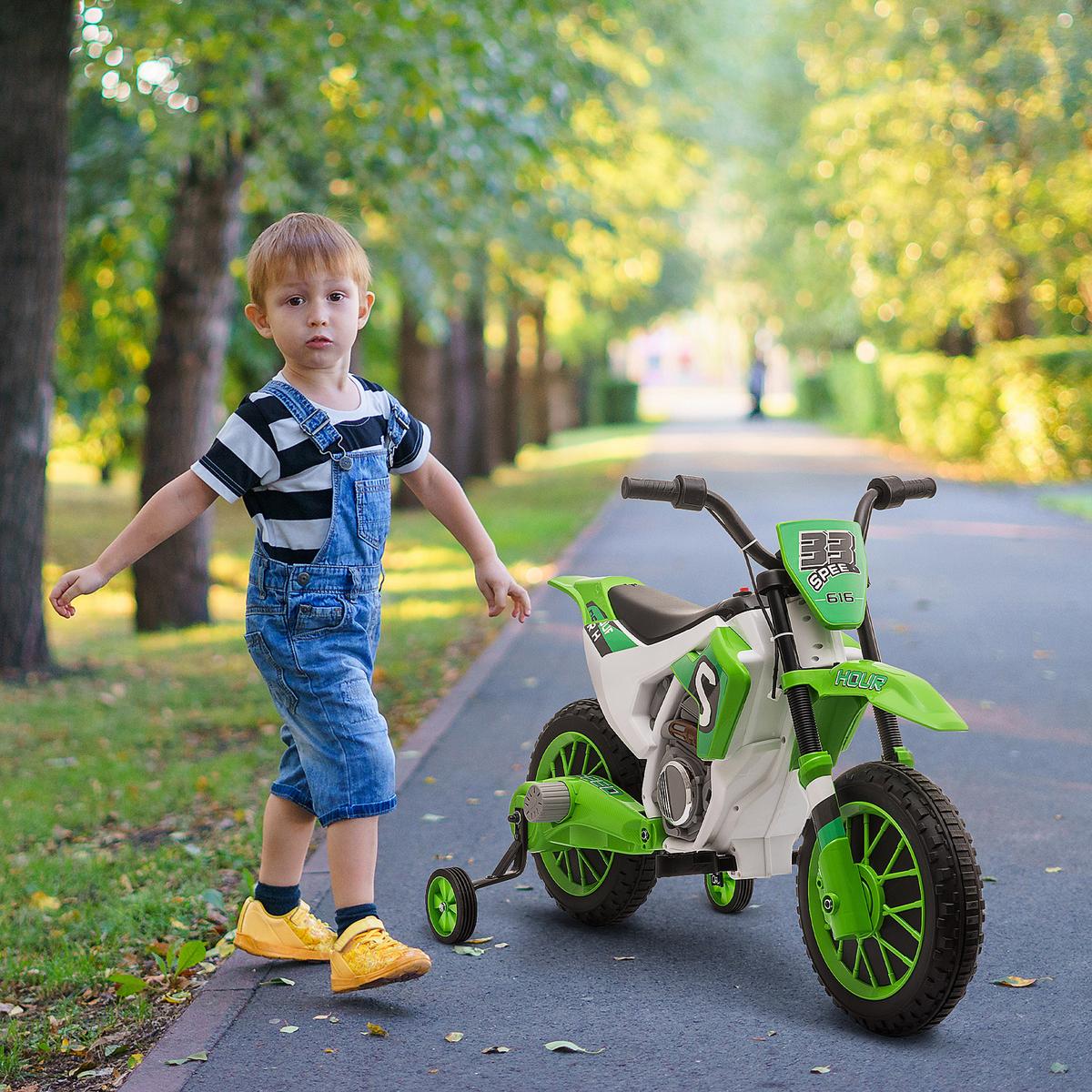 ELEKTROMOTORRAD Kindermotorrad Kinderfahrzeug Elektrofahrzeug Grün+Weiß - Grün, Kunststoff (106.5/51.5/68cm) - HOMCOM