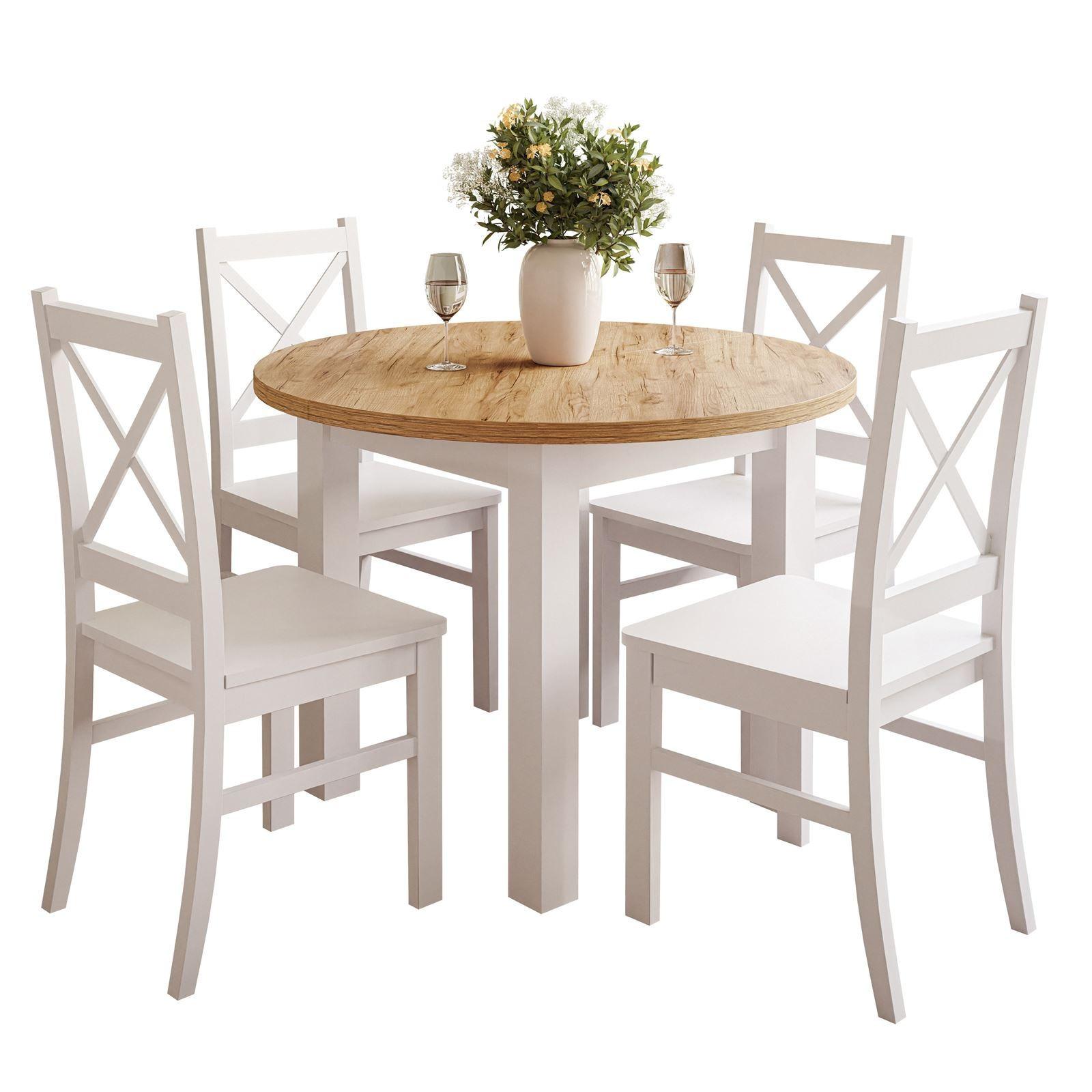 ESSZIMMERSET OLEA Tisch + 4 Stühle - Eichefarben/Weiß, Holzwerkstoff (140/77/100cm) - Lookway