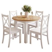 ESSZIMMERSET OLEA Tisch + 4 Stühle - Eichefarben/Weiß, Holzwerkstoff (100/77/100cm) - Lookway