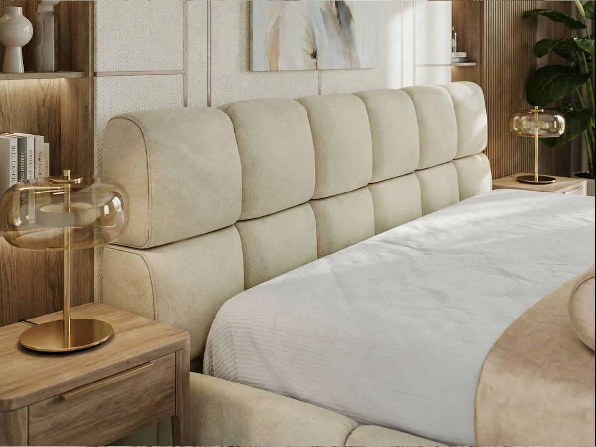 POLSTERBETT NIRA CLASSIC 140/200 - Beige Velvet - Multipocket-Matratze - Beige, Textil (140/200cm) - MKS