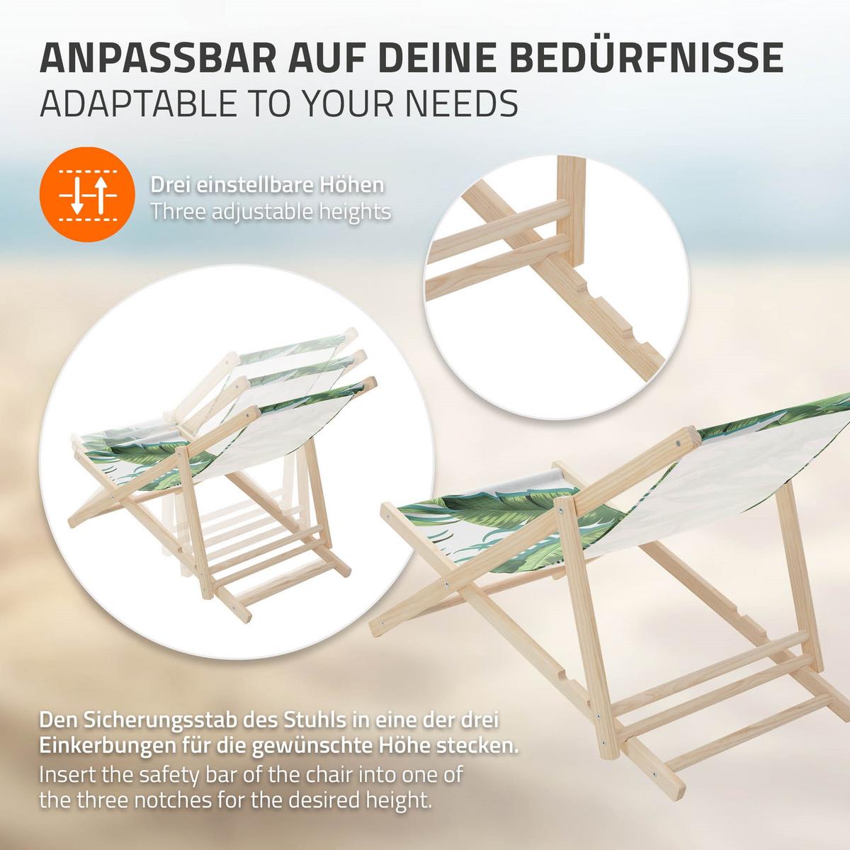 LIEGESTUHL 3er Set Tropical Grün-Weiß - Waldgrün, Holz (57.5/83/100cm) - ECD-Germany