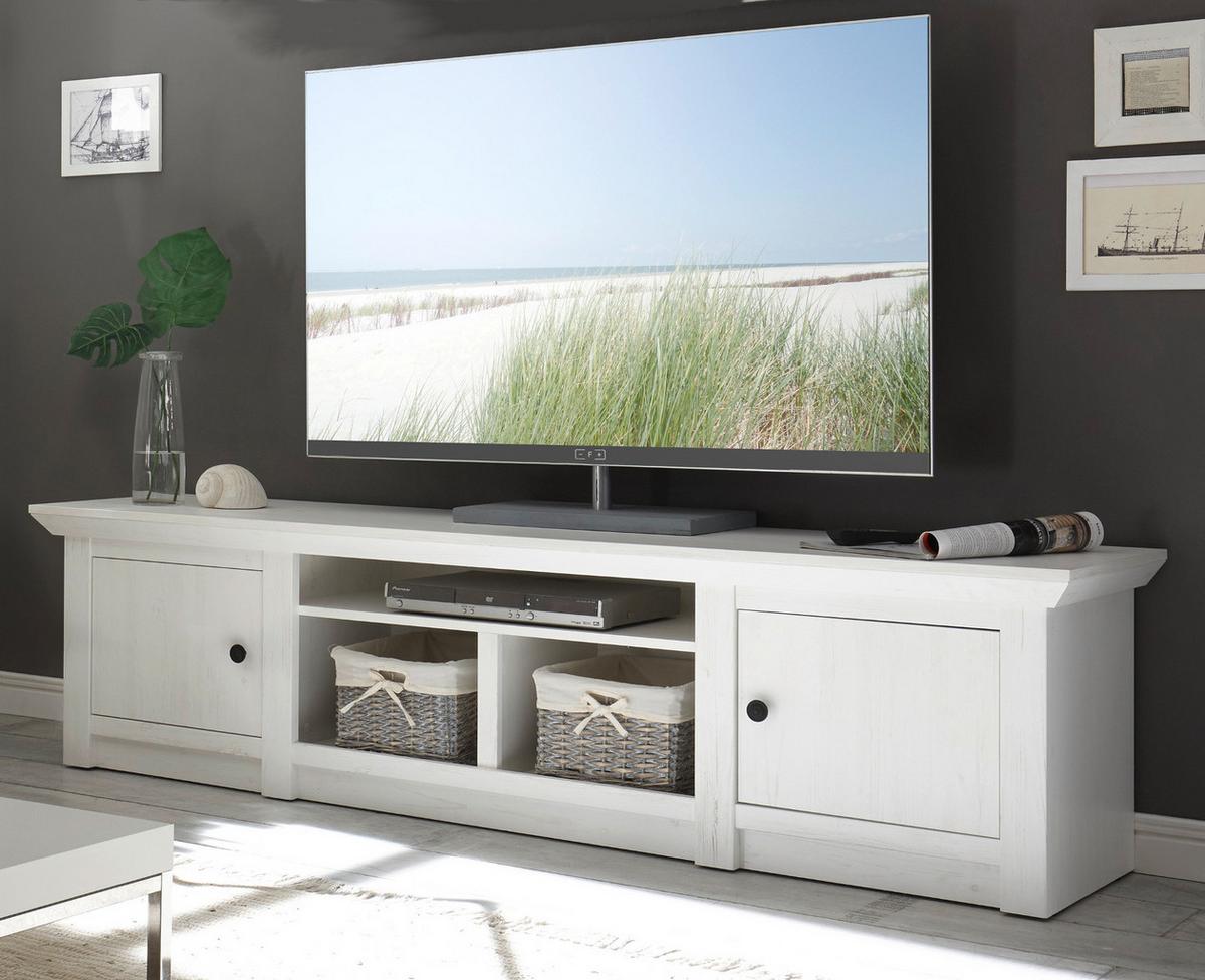 TV-LOWBOARD Weiß Pinie Landhaus, großer TV Unterschrank 194 x 51 cm - Schwarz/Weiß, Holzwerkstoff/Metall (194/51/45cm) - Furn.Design