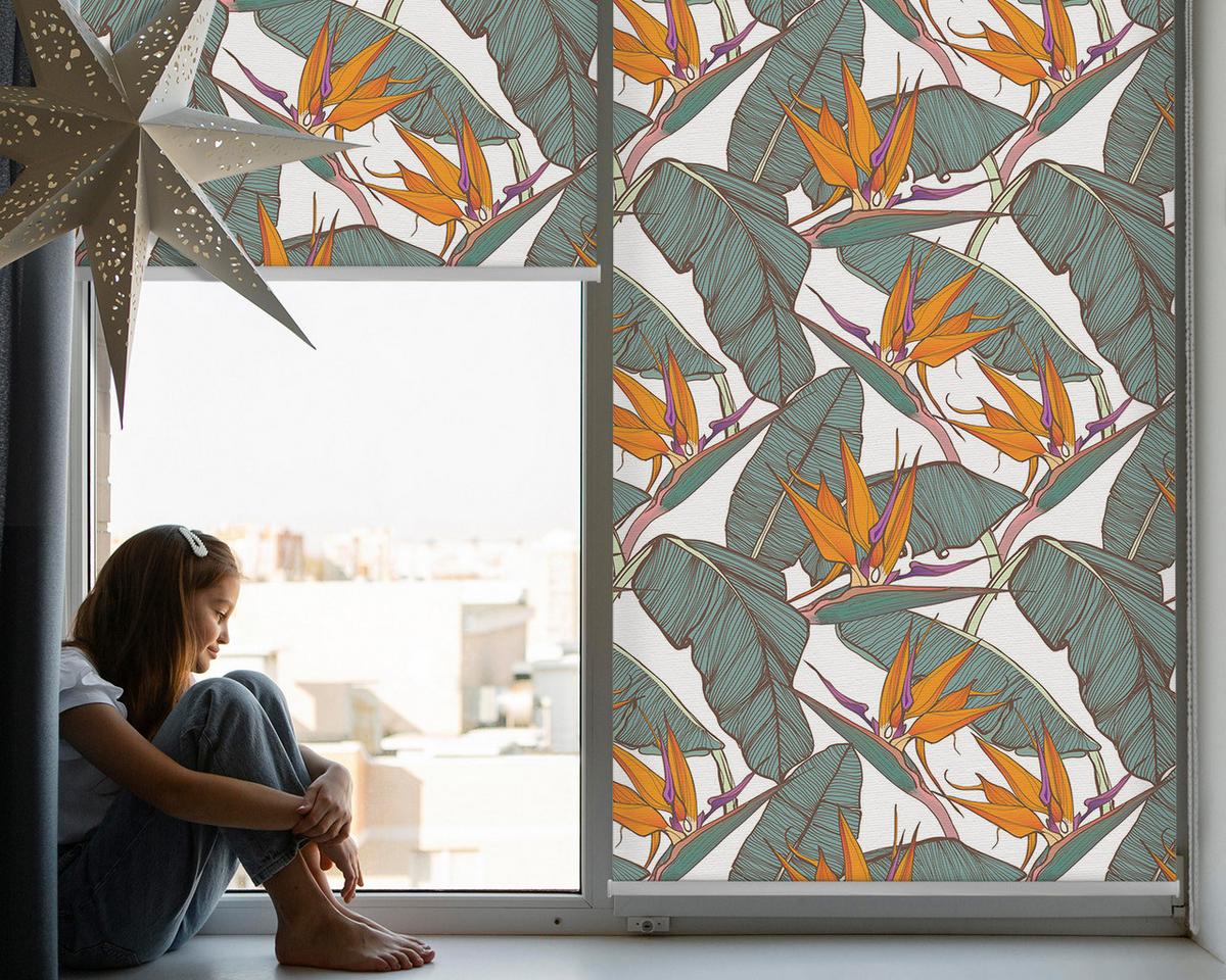 INNENROLLO - Fensterrollo - Rollo - 100x140 cm - Blumen und Blätter - Grün, Kunststoff (100/140/0.5cm) - TULUP