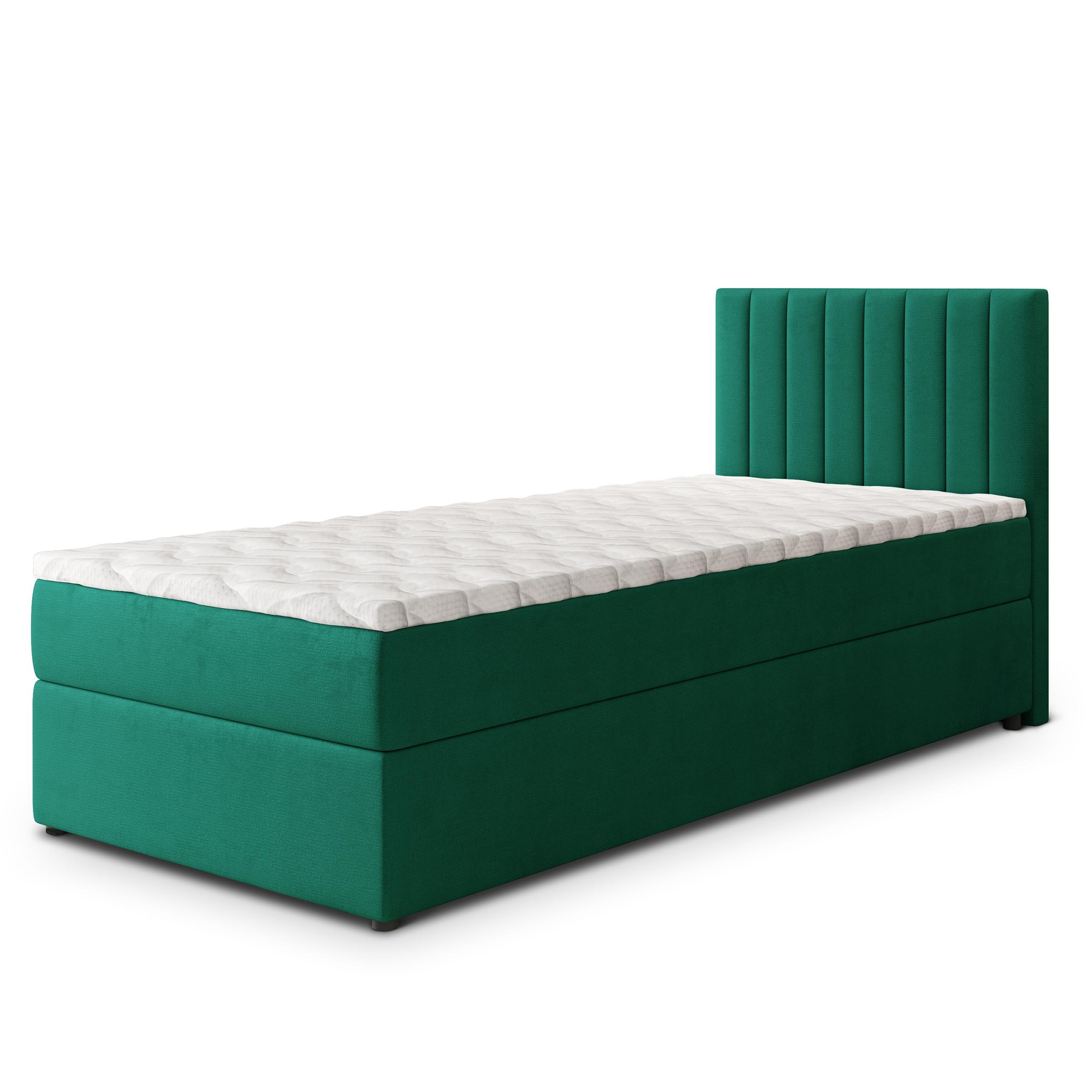 BOXBETT BRESEL 100 100x200 cm mit Matratze und Topper, H2+H3 - Grün - Grün, Holz (100/200cm) - MASSENO