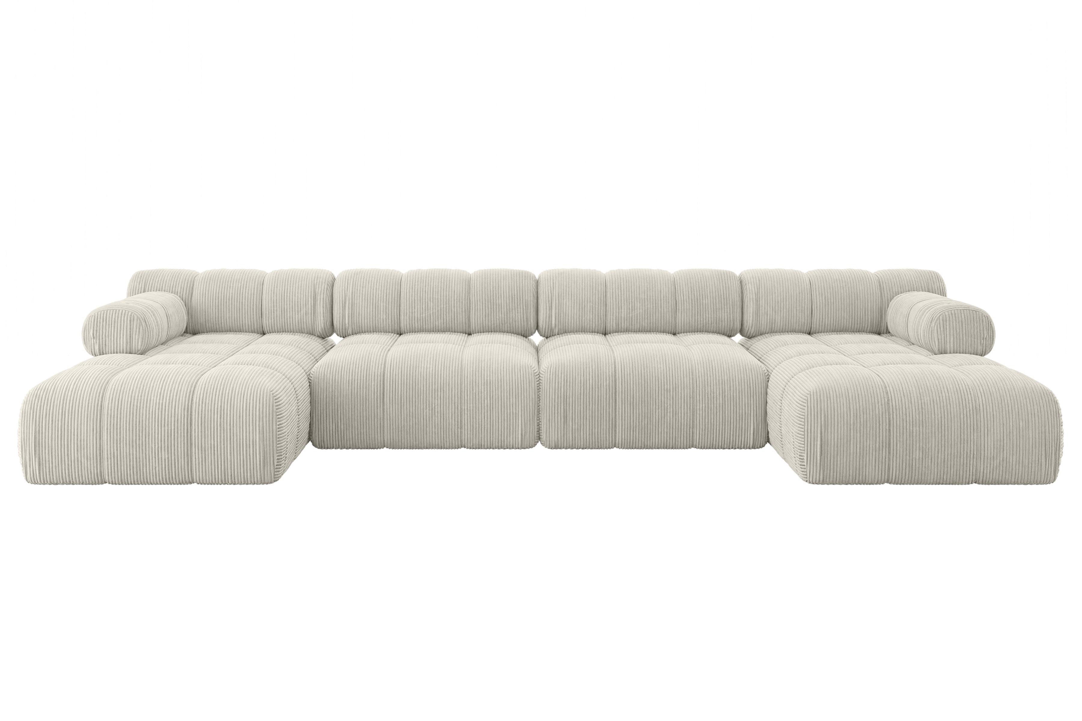 WOHNLANDSCHAFT modulares Sofa Tesso-U2 - 380x160x70 cm Creme Cord - Hellgrau/Creme, Holzwerkstoff/Textil (380/70/160cm) - ALTDECOR