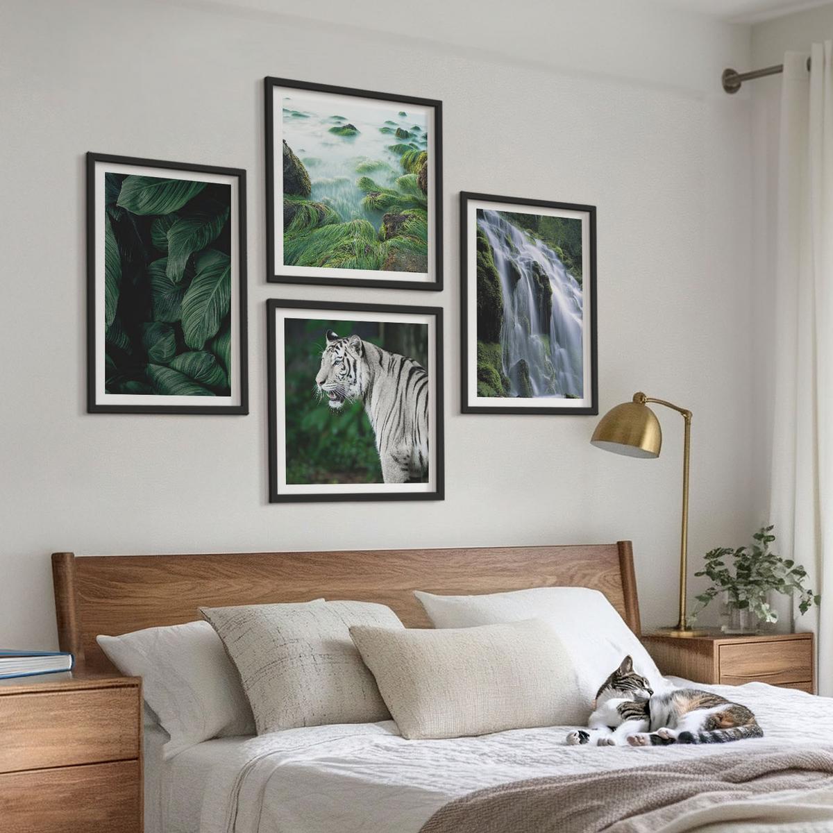 BILDER SET 4er Set - 50x50 cm & 40x60 cm Schwarzer Rahmen - Blätter des Weißen Tigerwasserfalls - Schwarz, Kunststoff (50/50cm) - TULUP