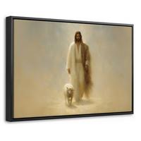 LEINWAND Bilder mit Rahmen - Schaf - Jesus - Pinselstriche - Abstrakt - 60x40 - Beige, Textil (60/40cm) - MuchoWow