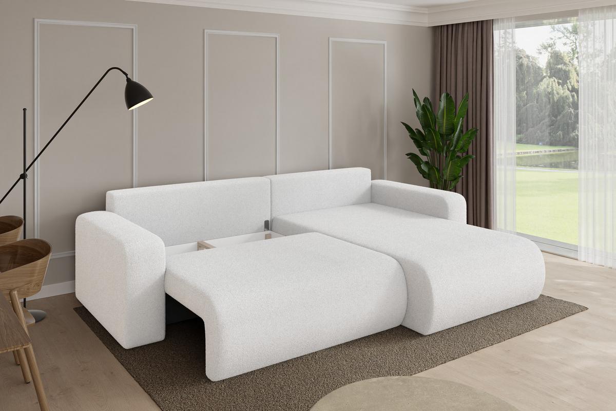 ECKSOFA mit Schlaffunktion Ottomane Rechts BERY-L 276x193x88 Weiß Bouclé - Schwarz/Weiß, Holzwerkstoff/Kunststoff (276/193cm) - ALTDECOR