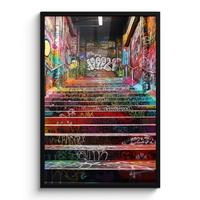 POSTER MIT RAHMENGERAHMTES BILD Treppe - Graffiti - Farben - Kunst 60x90 cm - Multicolor, Papier (60/90cm) - MuchoWow